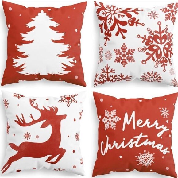 Festive Christmas Red and White Holiday Pillow Covers Set - Picture 1 of 1